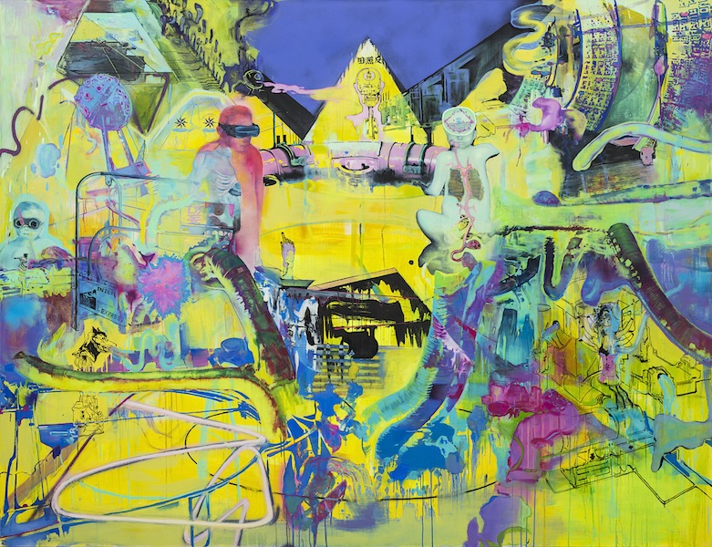 Rui Zhang: Mass Hysteria on A Planet, 2018, oil acrylic spray paint on canvas, 200 x 260 cm 

